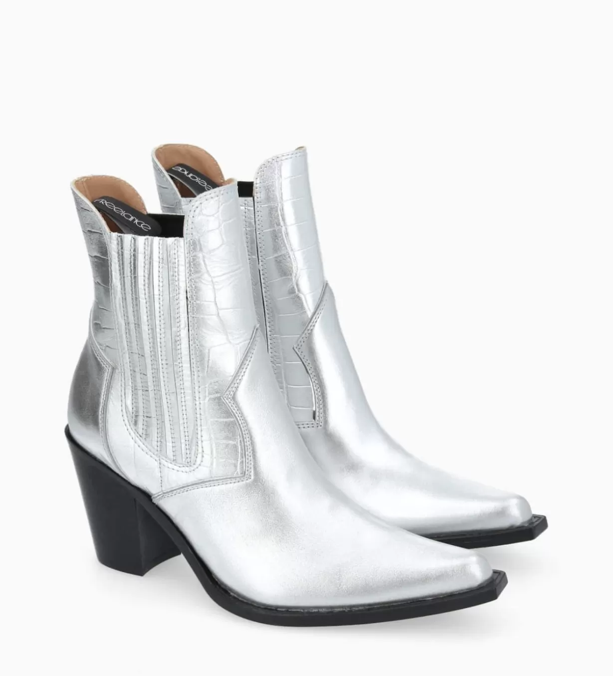 FREE LANCE Paris Bottine chelsea à talon - Sandy 80 - Cuir imprimé crocodile/Cuir métallisé -* Boots - Bottines | Boots - Bottines