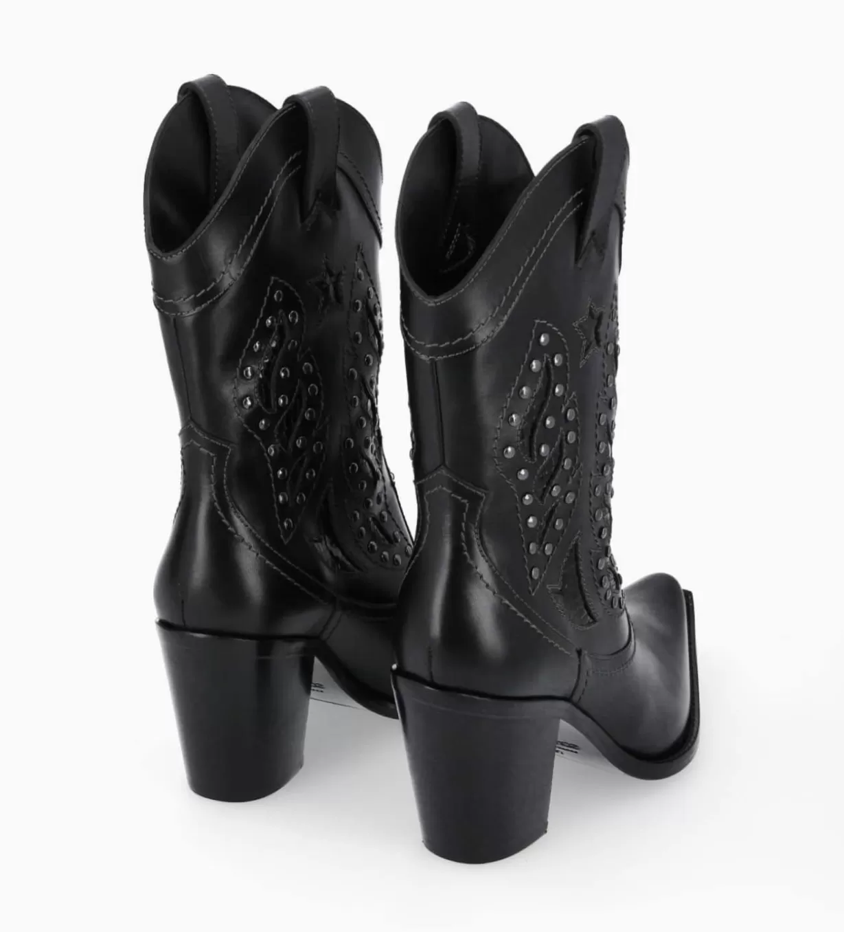 FREE LANCE Paris Bottine western brodée à talon avec clous - Tippi 80 - Cuir de veau lisse/Cuir imprimé serpent -* Boots - Bottines | Santiags